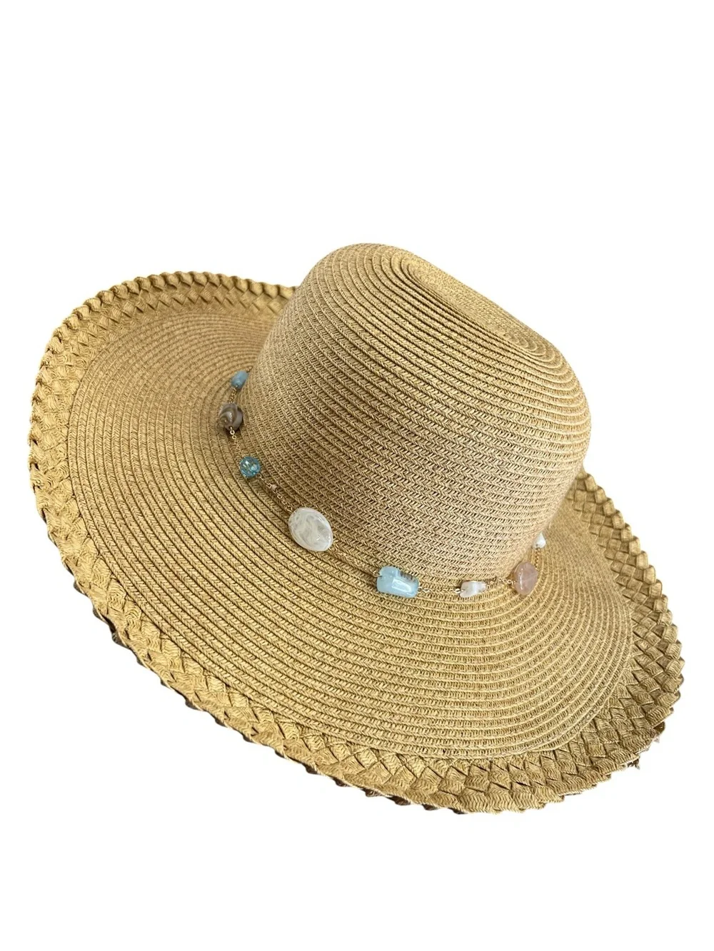 Sun N Sand UPF 50+ Wide Brim Floppy Straw Sun Hat Tan Stone Accent